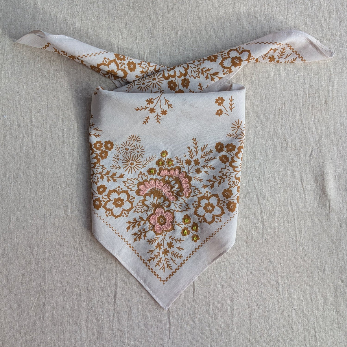 Embroidered Almond Field Bandana-Cotton