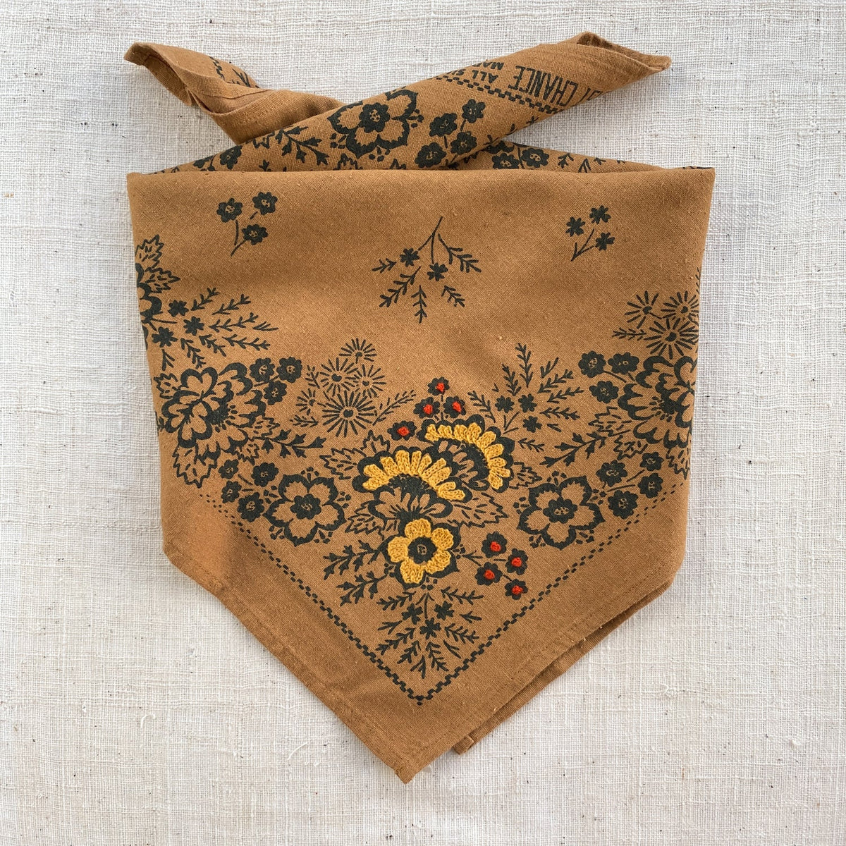 Embroidered Ochre Field Bandana-Silk