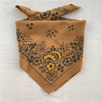 Embroidered Ochre Field Bandana-Silk