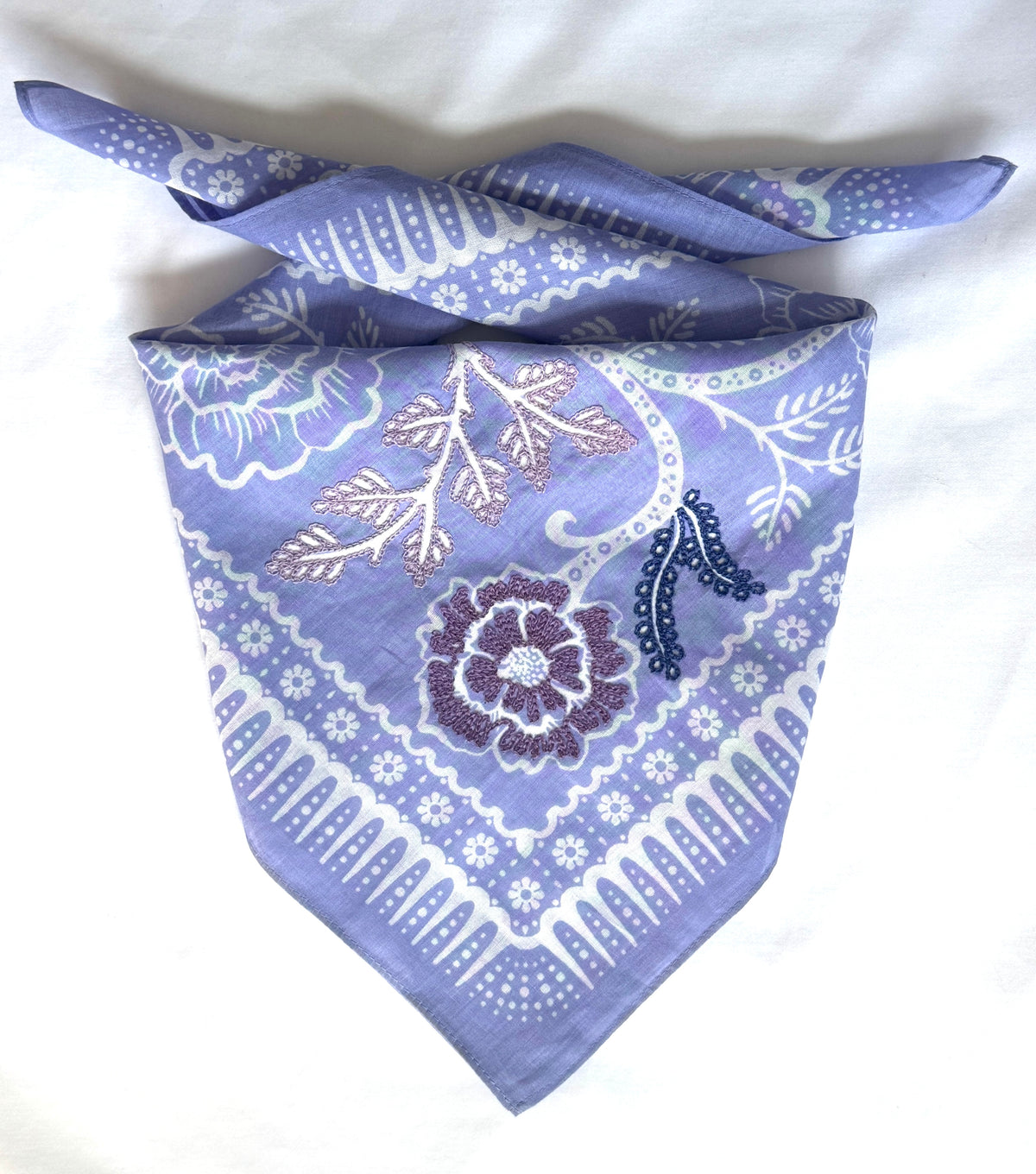 Embroidered Periwinkle Ramble Bandana-Cotton