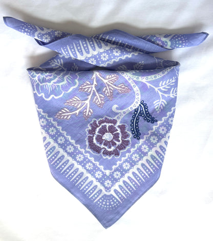 Embroidered Periwinkle Ramble Bandana-Cotton