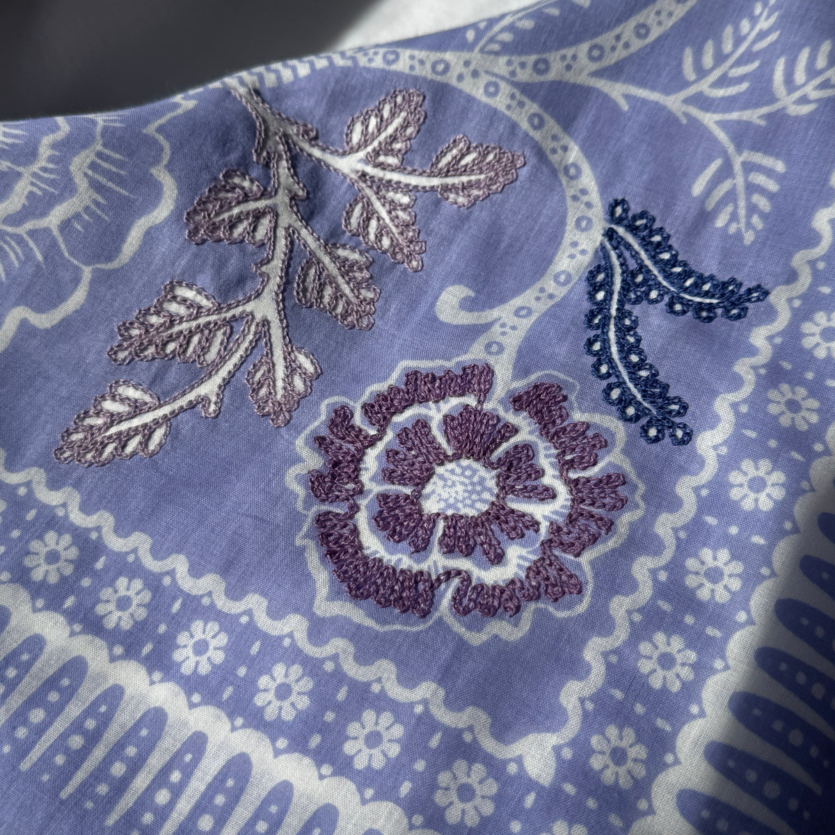 Embroidered Periwinkle Ramble Bandana-Cotton