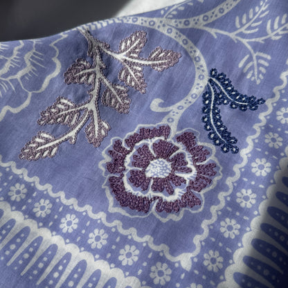 Embroidered Periwinkle Ramble Bandana-Cotton