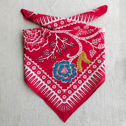 Embroidered Red Ramble Bandana-Cotton
