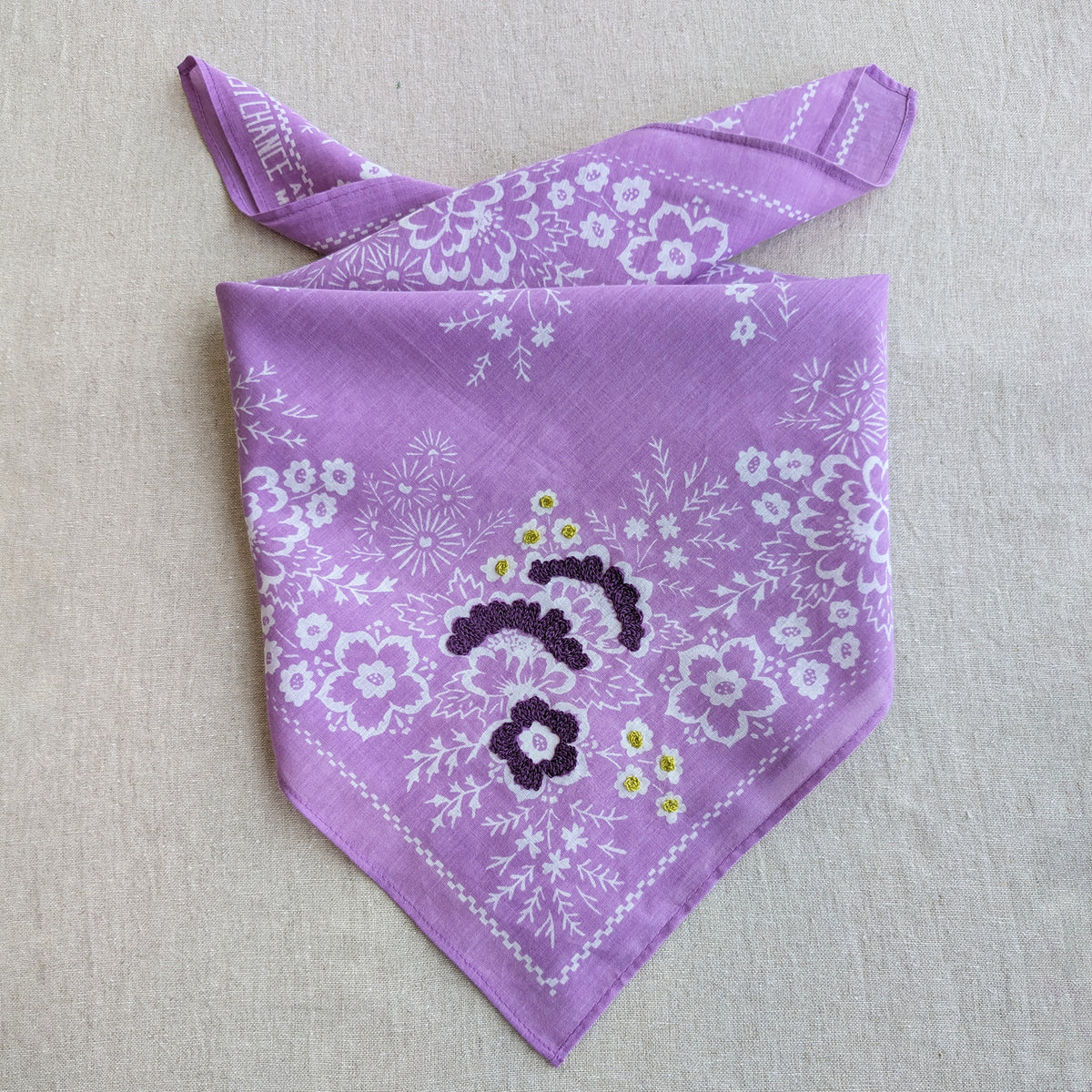 Embroidered Viola Field Bandana-Cotton