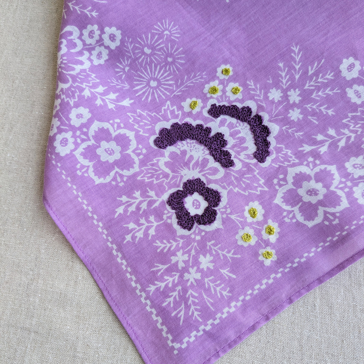 Embroidered Viola Field Bandana-Cotton