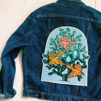 Three Birds Green Cactus Backpatch