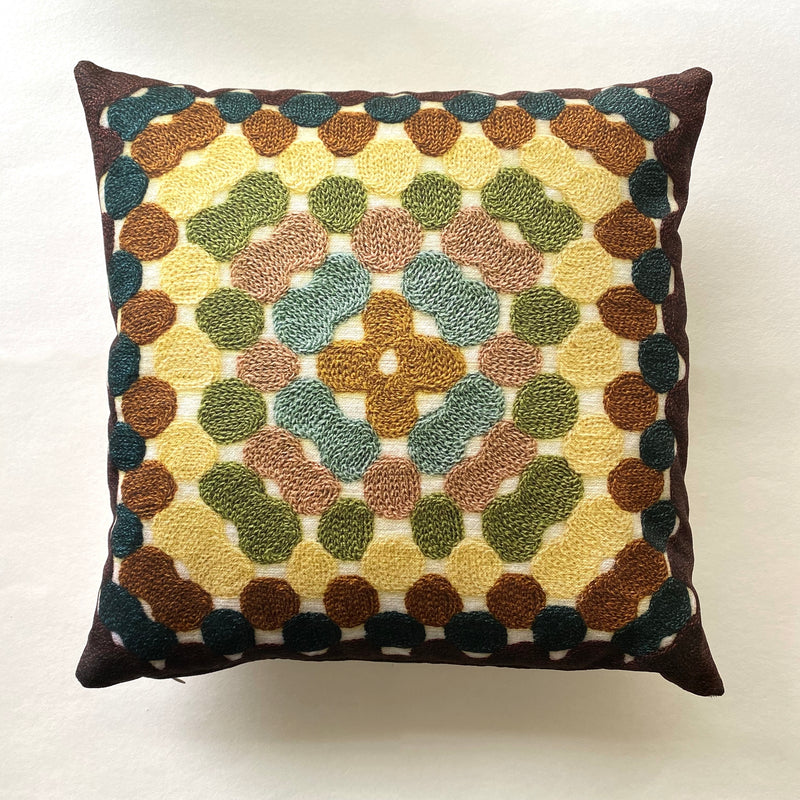 Granny Square Pillow - Tan & Green