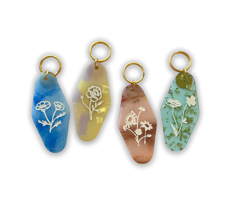 Floral Press Key Tag - Blue Buttercup