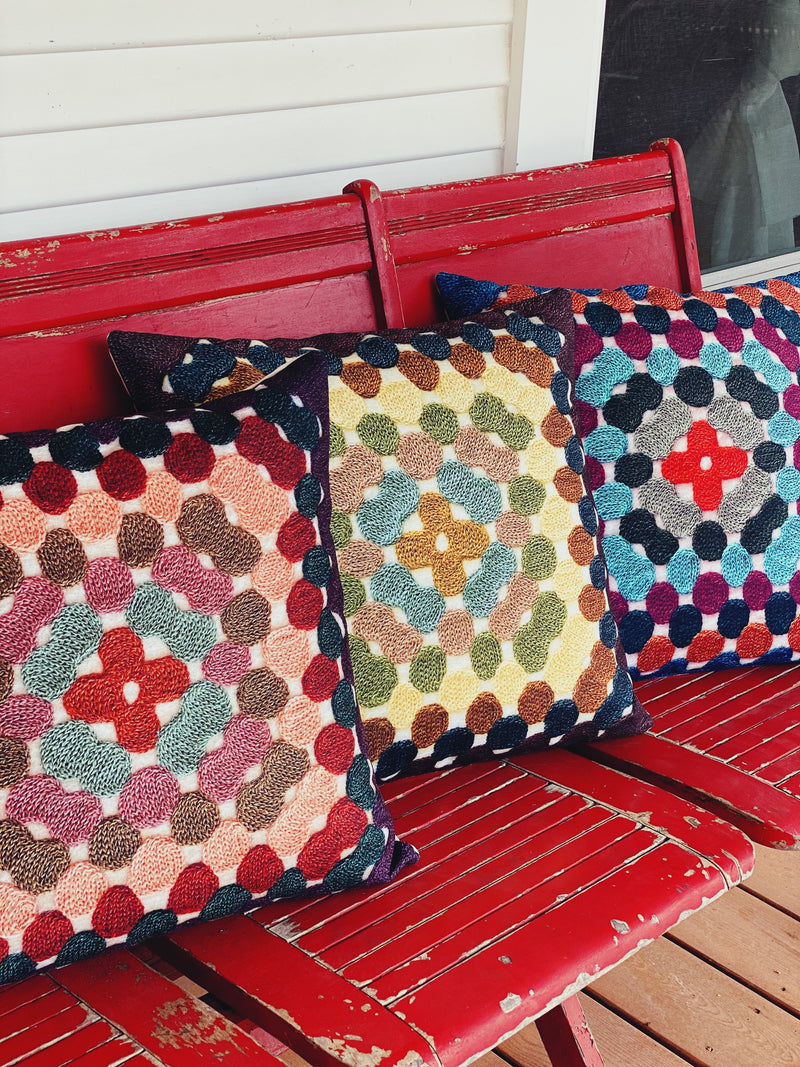Granny Square Pillow - Teal & Wine