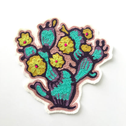 Yellow Flowered Cactus Chainstitch Patch