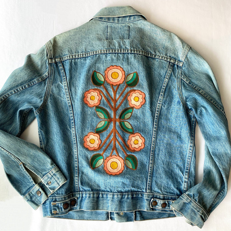Vintage Denim Jacket - Mirror Flower Rust