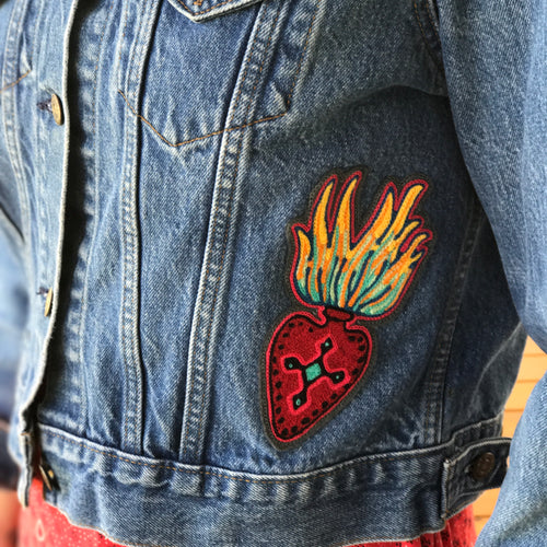 Flaming Heart Chainstitch Patch