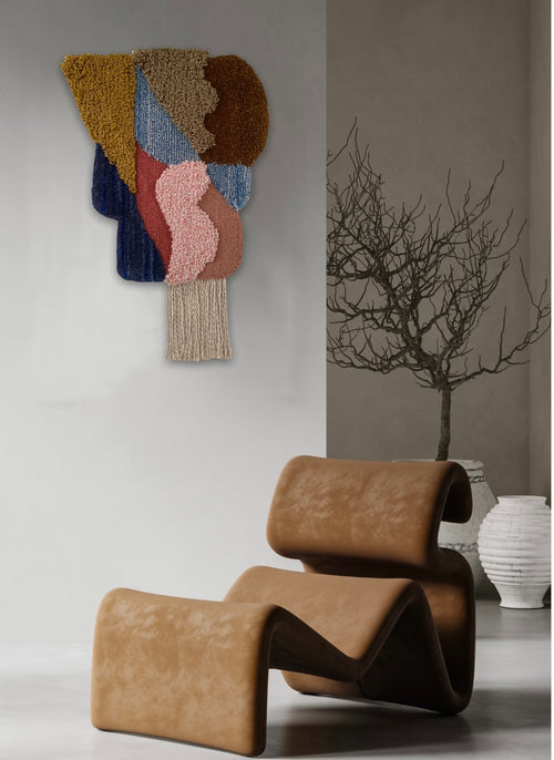 Abstract Pink & Blue Fringe Wall Hanging