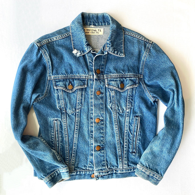 Vintage Denim Jacket - Mirror Flower Gold