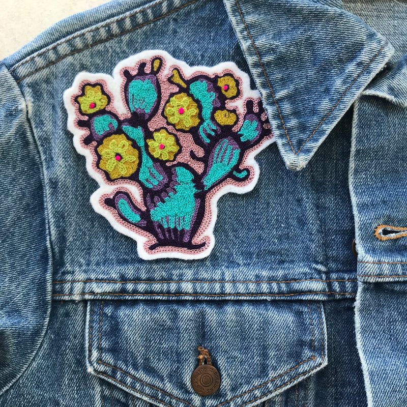 Yellow Flowered Cactus Chainstitch Patch