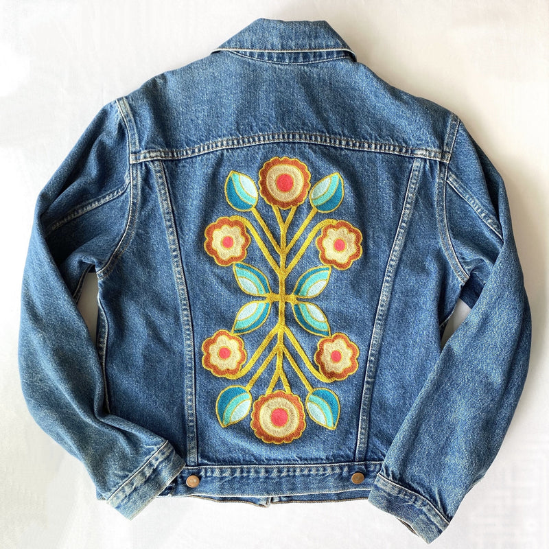 Vintage Denim Jacket - Mirror Flower Gold